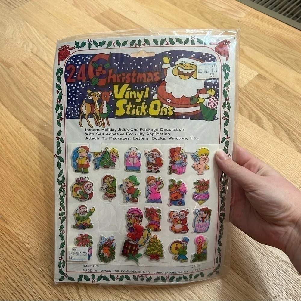 Vintage Vinyl Puffy Stickers NEW Christmas Angel Santa Claus